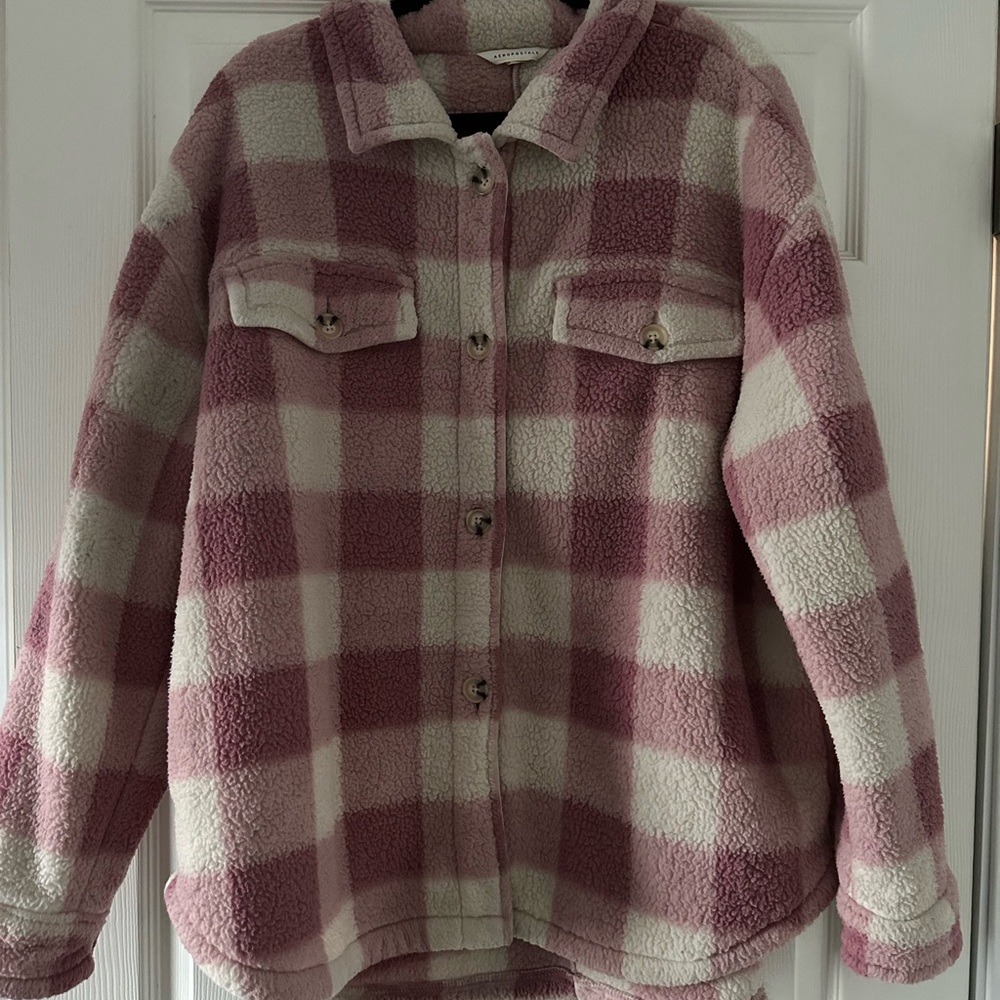 Plaid Sherpa Jacket - Pink and Cream